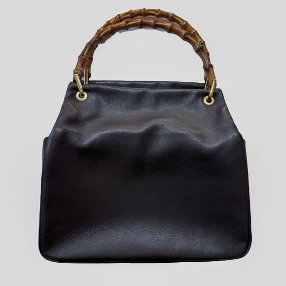 Vintage Gucci Bamboo Top Handle Bag Authentic – Black Leather, Peeling Interior - Picture 2 of 14
